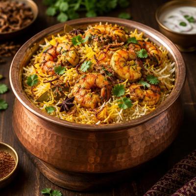 Biryani de crevettes — Riz basmati étuvé aux crevettes