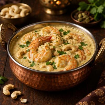 Crevettes korma — Crevettes dans une sauce crémeuse aux noix de cajou