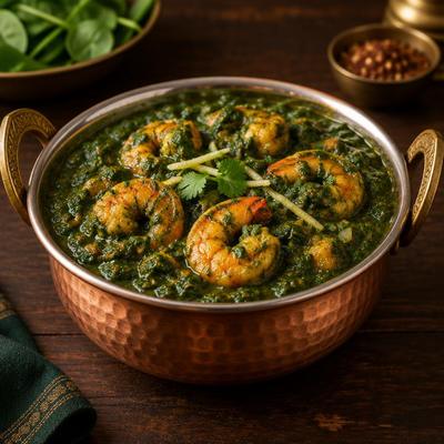 Crevettes saag — Curry de crevettes aux épinards frais hachés