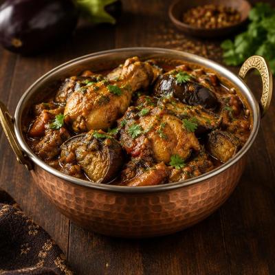 Poulet aubergine — Curry de poulet au caviar d'aubergine grillée