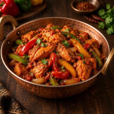 Poulet jalfrezi — Poulet sauté dans une sauce tomate épicée avec un mélange de légumes croquants