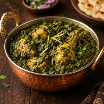 Poulet saag — Poulet mijoté dans des épinards frais hachés et épicés