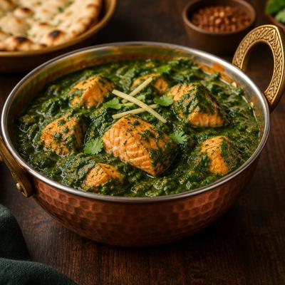 Saumon saag — Curry de saumon aux épinards frais hachés